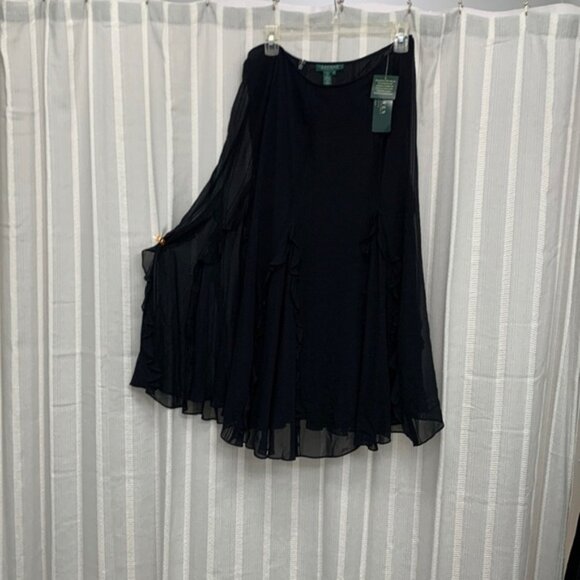 Lauren Ralph Lauren Petite Black Flowy Flutter Skirt Size 10P - NWT - Picture 1 of 11